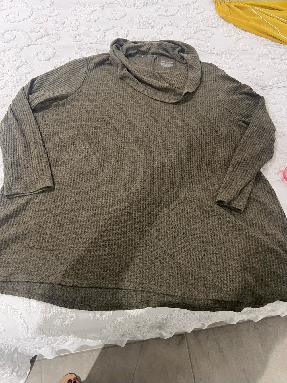 Lane Bryant Plus Size 22/24 Olive Green Waffle Knit Cowl Neck Tunic Top